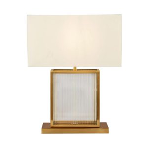 Clarendon 1 light glass table lamp with off white velvet shade in satin brass main image