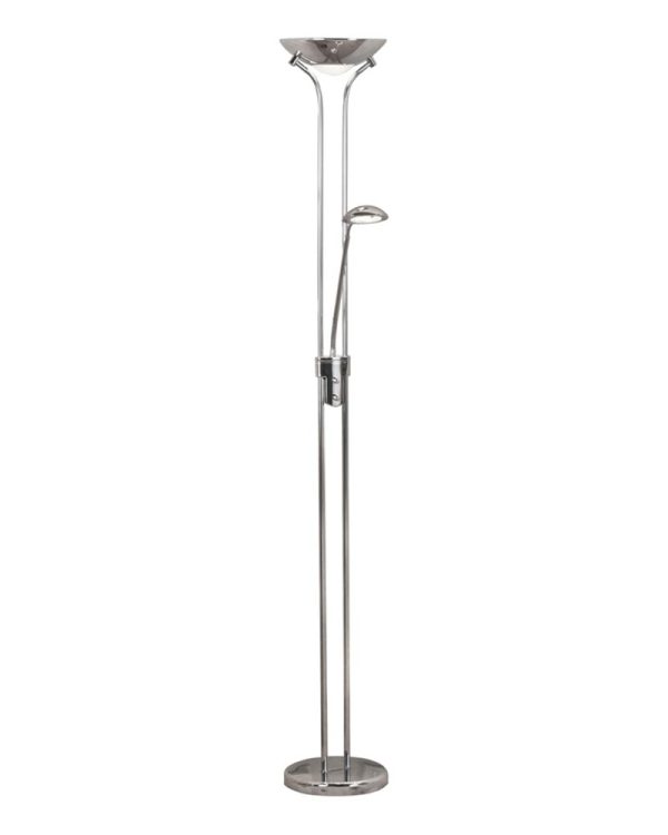 Mother and child LED floor lamp with dual dimmers in polished chrome