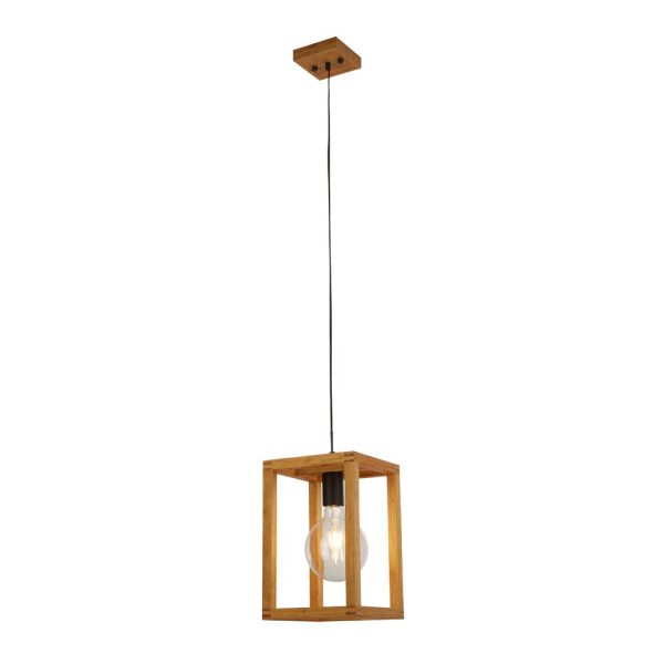 Square single lamp bare bulb pendant ceiling light in bamboo wood main image
