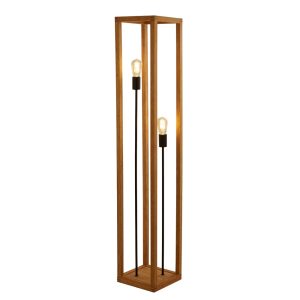 Square 2 light bare bulb open frame floor lamp in bamboo wood main image