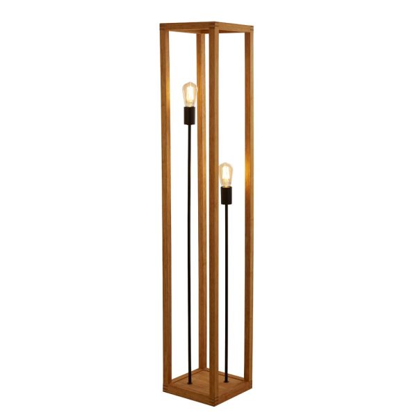 Square 2 light bare bulb open frame floor lamp in bamboo wood main image