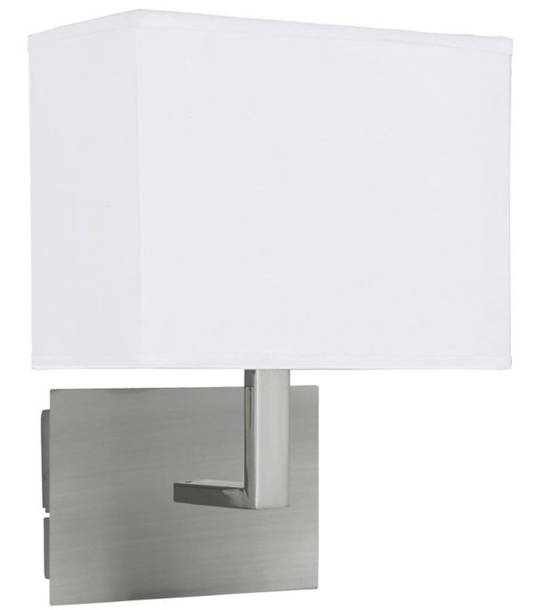 Hotel Switched Wall Light Satin Silver White Fabric Shade