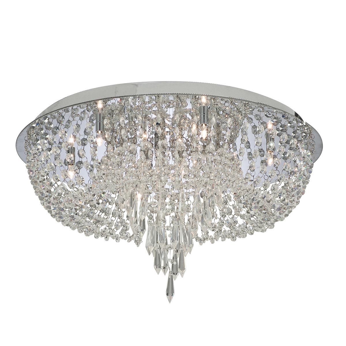 Orion Classic Flush 10 Lamp Crystal Low Ceiling Light Polished Chrome