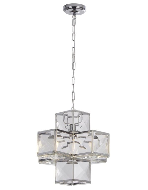 Glacier Art Deco style 1 light ceiling pendant in chrome full height