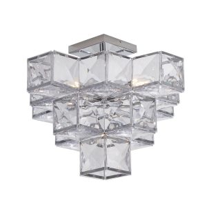 Glacier Art Deco style 5 lamp flush ceiling light in chrome