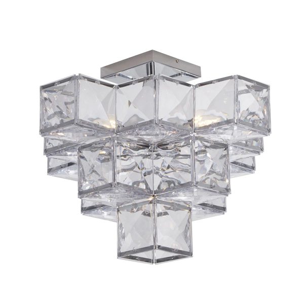 Glacier Art Deco 5 Lamp Flush Ceiling Light Chrome Faceted Acrylic