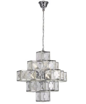 Glacier Art Deco style 7 light large ceiling pendant in chrome full height