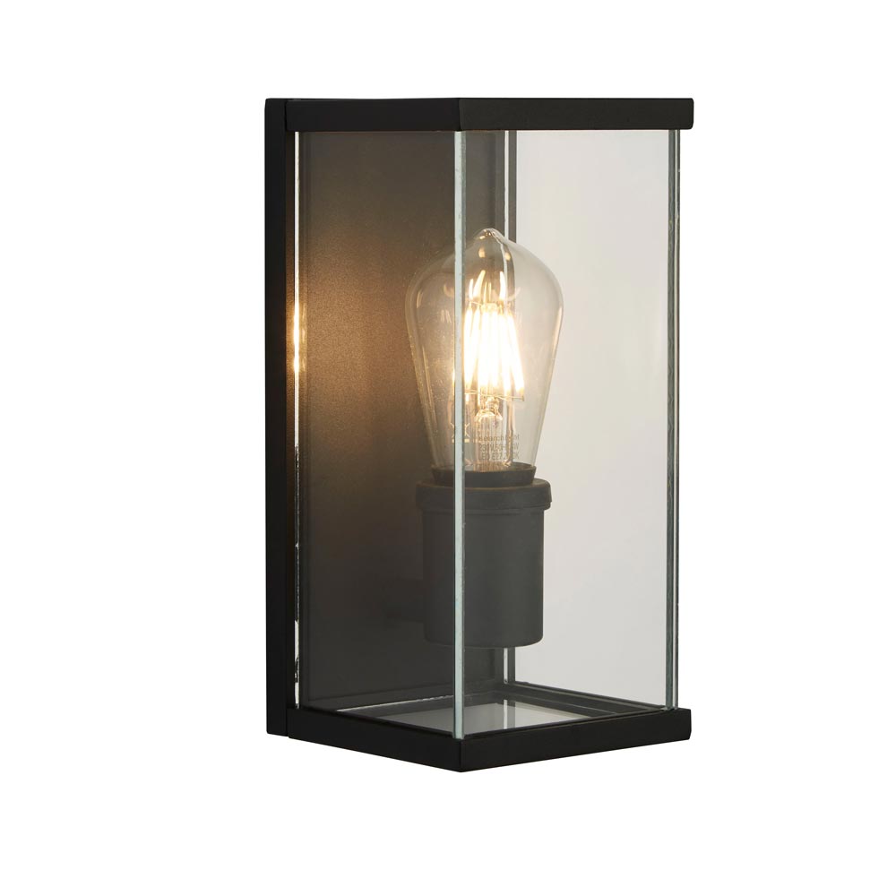 Bakerloo Matt Black 1 Light Outdoor Wall Box Lantern Clear Glass IP44