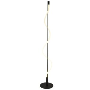 Serpent dimming LED modern floor lamp in matt black lit on white background