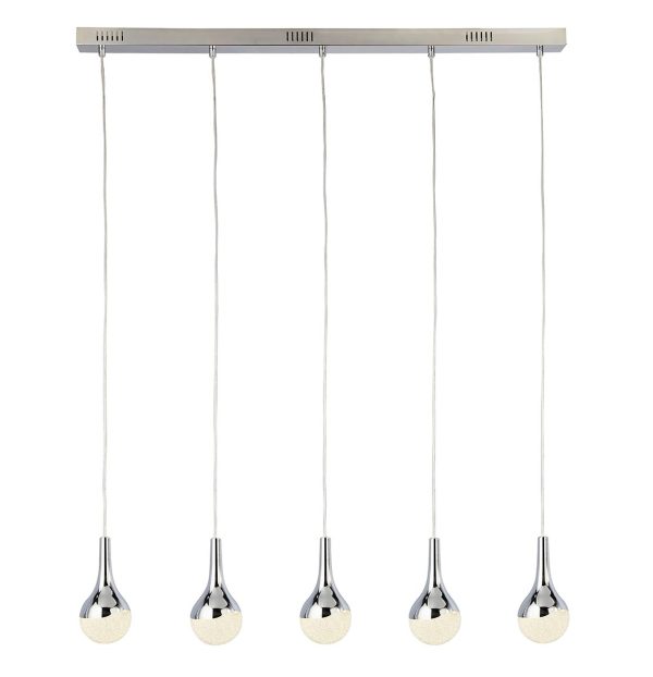 Remy LED crystal tube pendant light bar in chrome full height