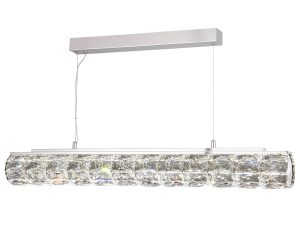 Remy LED crystal tube pendant light bar in chrome full height