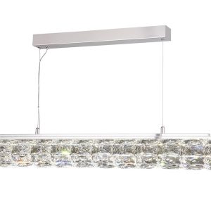 Remy LED crystal tube pendant light bar in chrome full height