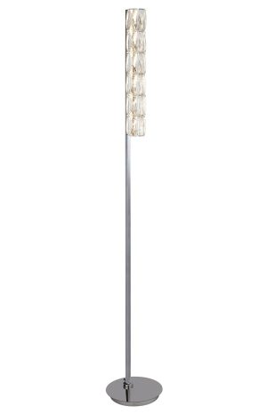 Remy 1 light LED crystal tube modern floor lamp in chrome full height