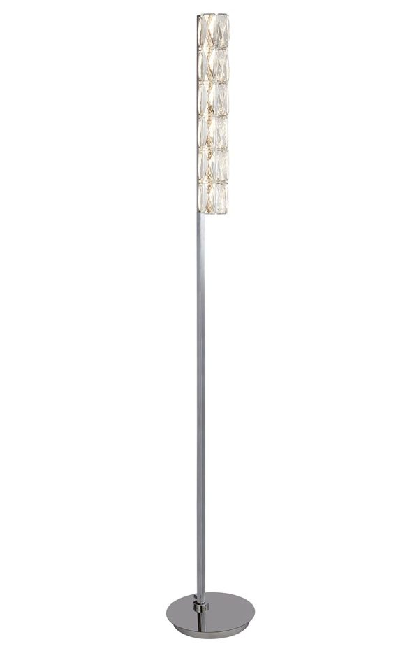 Remy 1 light LED crystal tube modern floor lamp in chrome full height