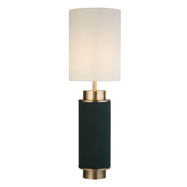 Flask Tall Dark Green 1 Light Table Lamp White Shade Antique Brass
