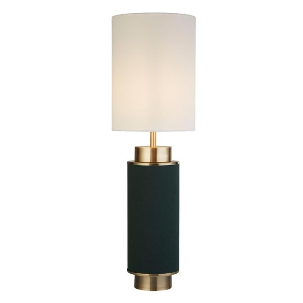 Flask dark green table lamp with white shade in antique brass main image