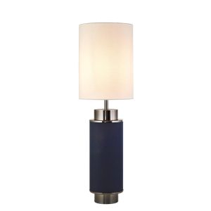 Flask navy blue table lamp with white shade in black nickel main image