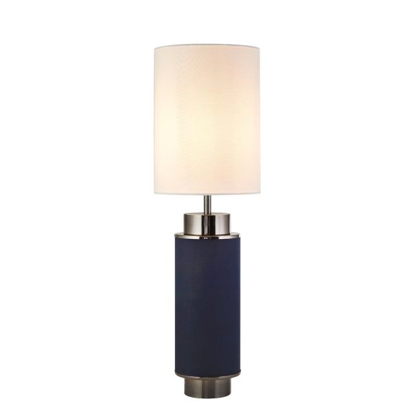Flask navy blue table lamp with white shade in black nickel main image