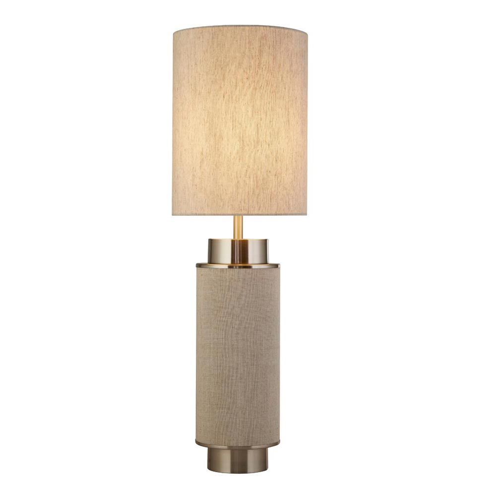 Flask Tall Natural Hessian 1 Light Table Lamp Linen Shade Satin Nickel