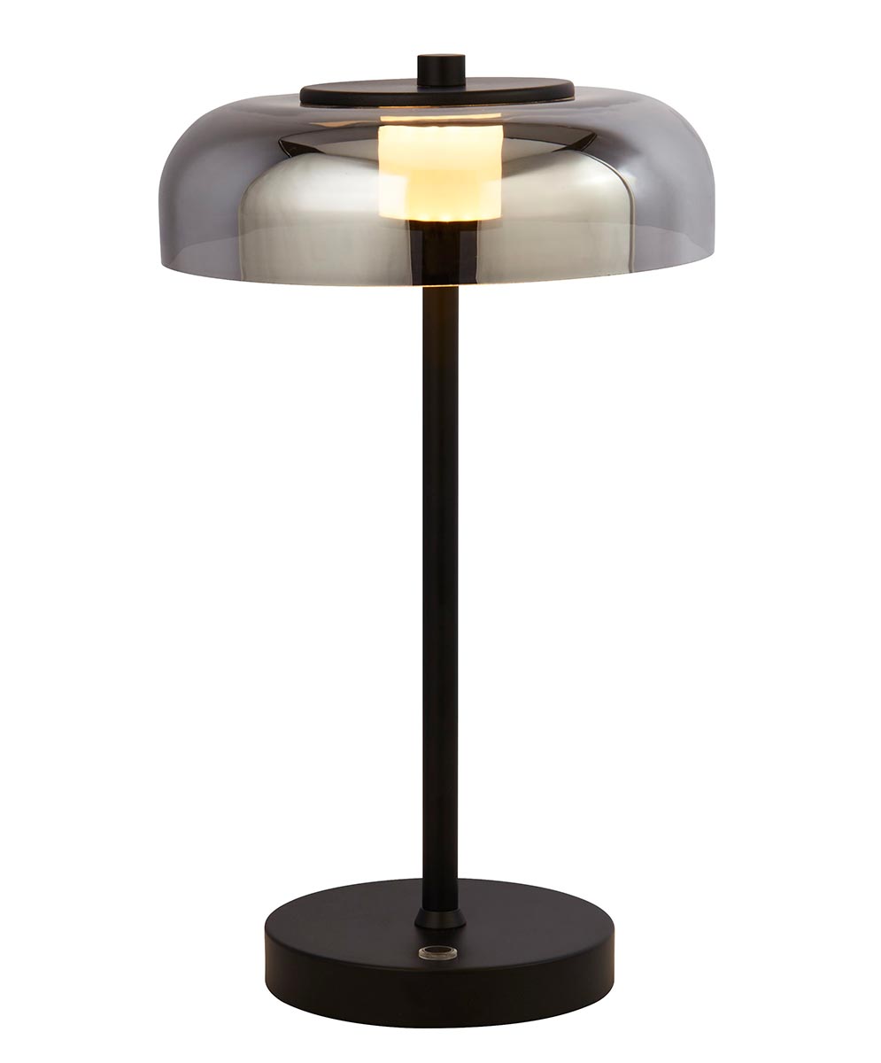 Modern 1 Light Dimming LED Table Lamp Matt Black Smoked Glass