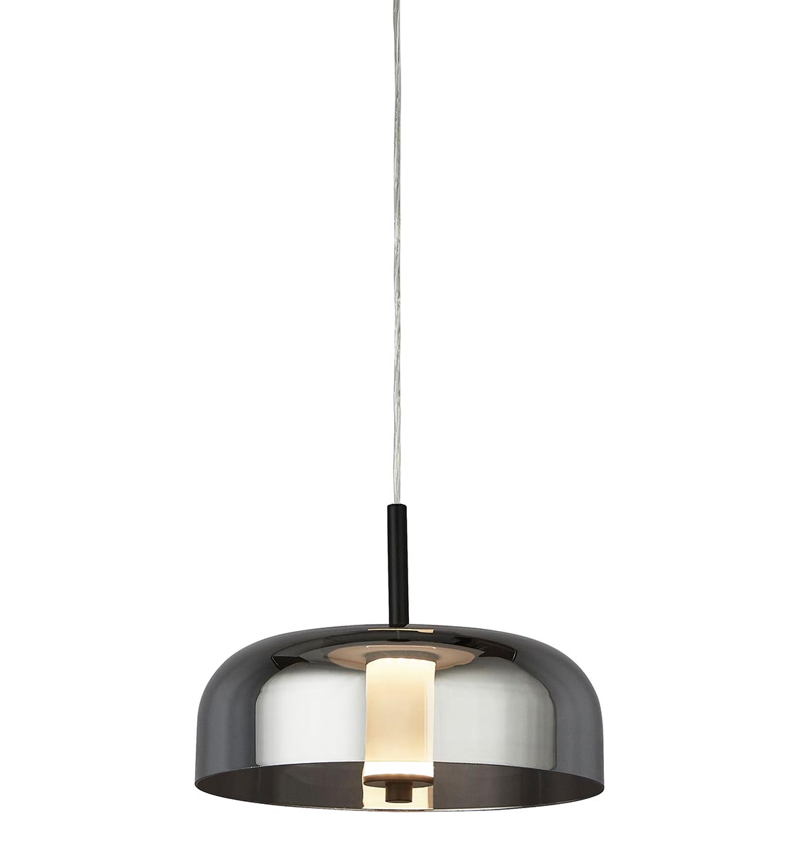 Modern 1 Light Dimming LED Ceiling Pendant Matt Black Smoked Glass