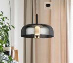 Modern 1 Light Dimming LED Ceiling Pendant Matt Black Smoked Glass