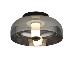 Modern dimming LED flush ceiling light matt black smoked glass frisbee shade