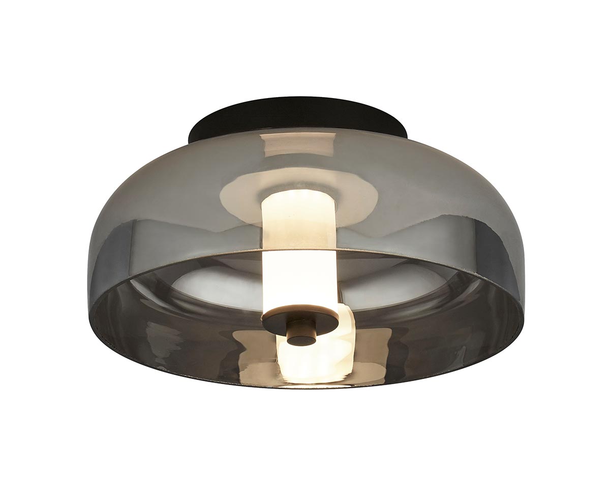 Modern Dimming LED Flush Low ceiling Light Matt Black Smoked Glass