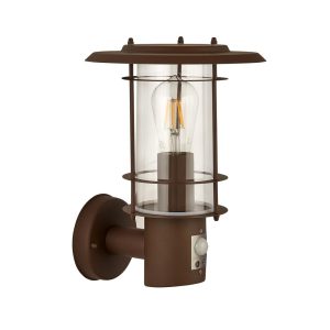 Edgeware modern 1 light PIR outdoor porch wall light in rust finish