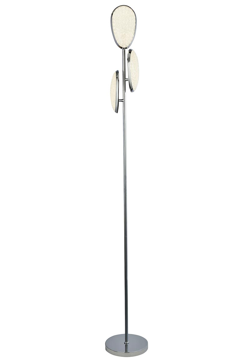 Lori 3 Light Dimming LED floor Lamp Polished Chrome Crushed Ice