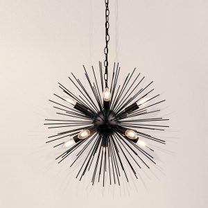 Sputnik modern retro 10 light ceiling pendant matt black closeup