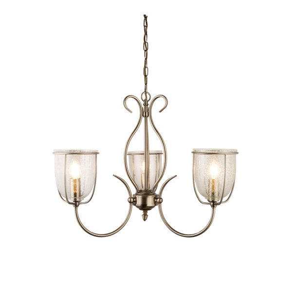 Silhouette Traditional 3 Arm Chandelier Antique Brass Glass Shades