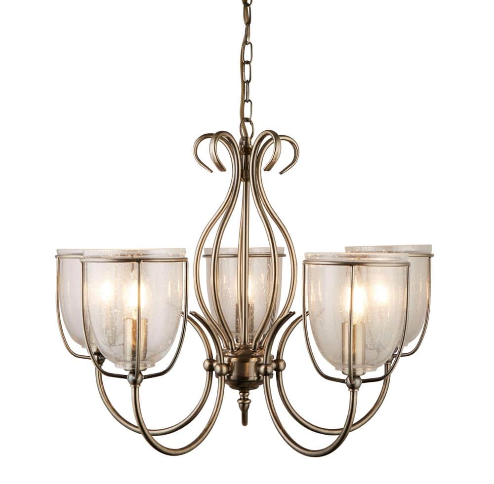 Silhouette Traditional 5 Arm Chandelier Antique Brass Glass Shades