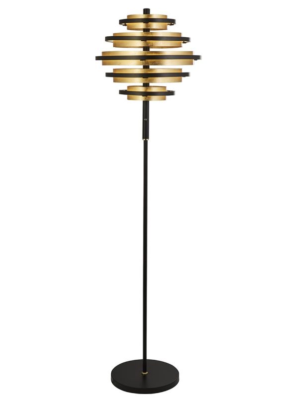 Hive 5 light dimming LED floor lamp matt black & gold leaf full height