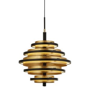 Hive 5 light LED ceiling pendant black & gold closeup