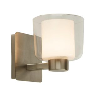 Searchlight single bathroom wall light satin nickel with glass shade IP44