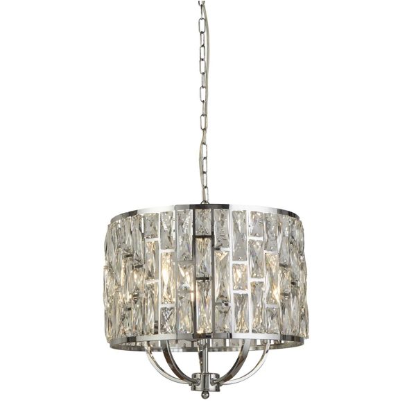 Bijou 5 light sparkling crystal ceiling pendant in chrome closeup