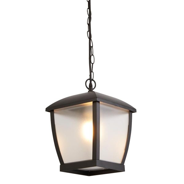 Seattle hanging outdoor porch chain lantern in black closeup