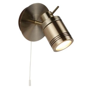 Searchlight Samson switched bathroom wall spot light in antique brass