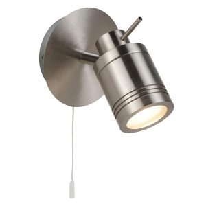 Searchlight Samson switched bathroom wall spot light in satin silver