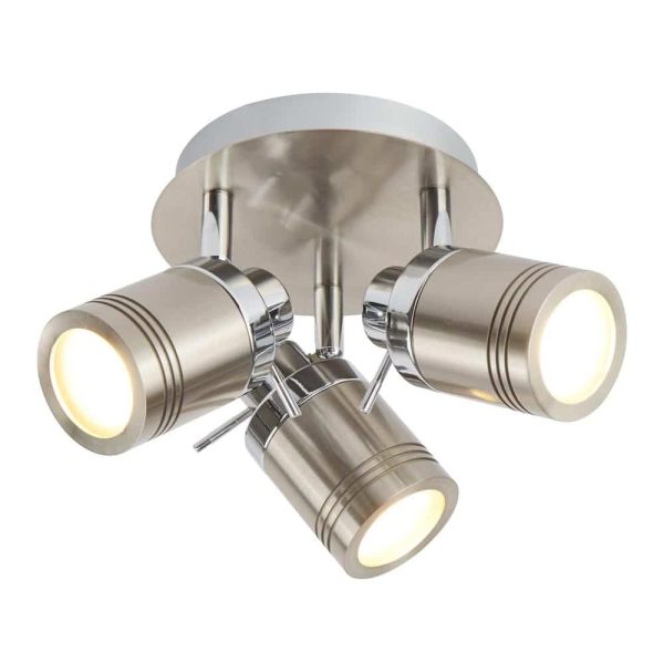 Searchlight Samson 3 light bathroom ceiling spot light plate in satin silver