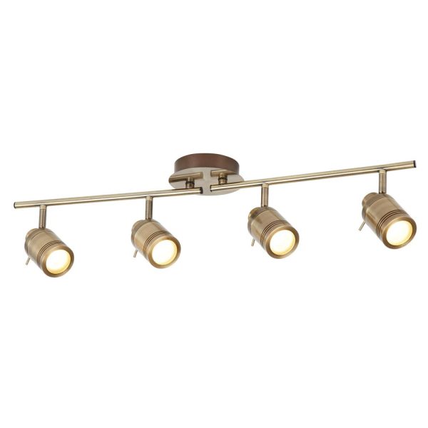 Samson 4 Light Bathroom Ceiling Spotlight Bar Antique Brass LED Bulbs