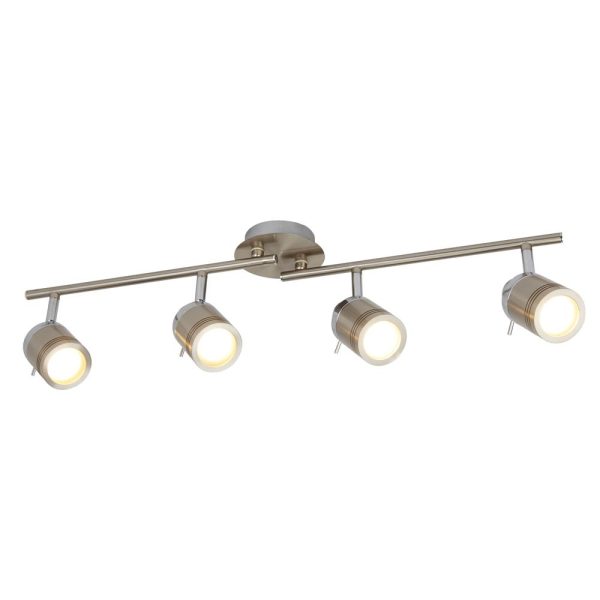 Samson 4 Light Bathroom Ceiling Spotlight Bar Satin Silver LED Bulbs