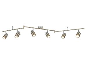 Searchlight Samson large 6 light bathroom ceiling spot light bar in satin silver