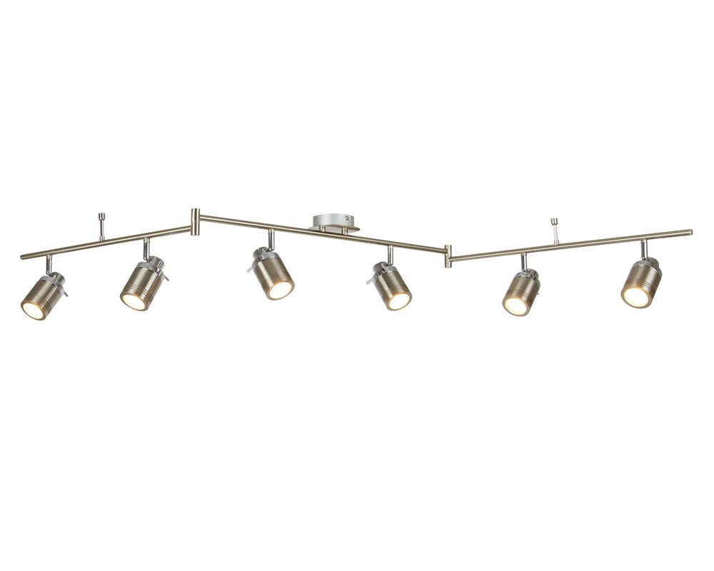 Samson 6 Light Bathroom Ceiling Spotlight Bar Satin Silver LED Bulbs