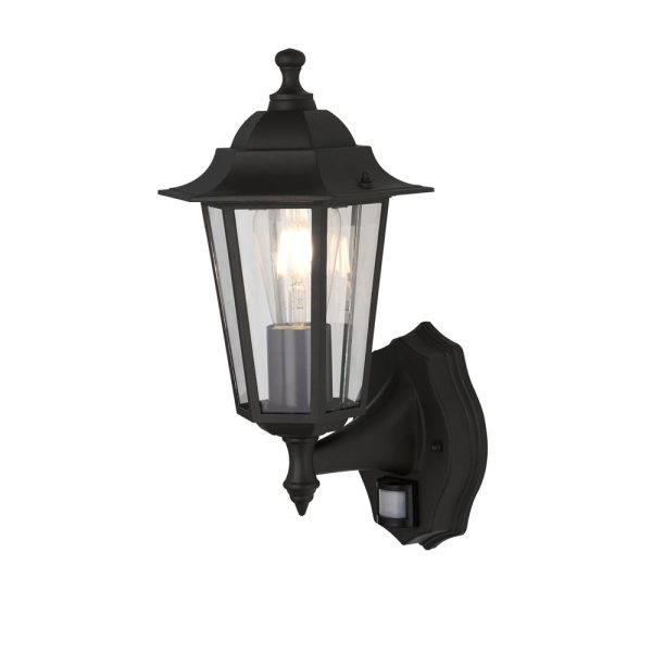 Searchlight Alex traditional outdoor wall PIR lantern in matt black main image