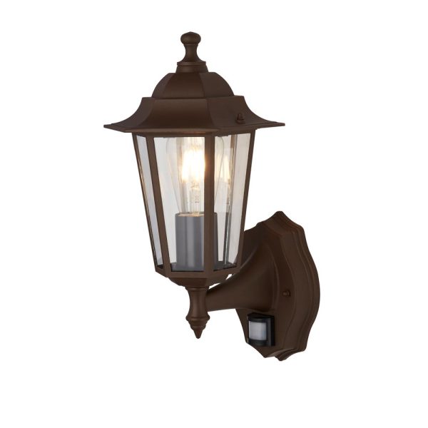 Searchlight Alex traditional outdoor wall PIR lantern in rust brown main image