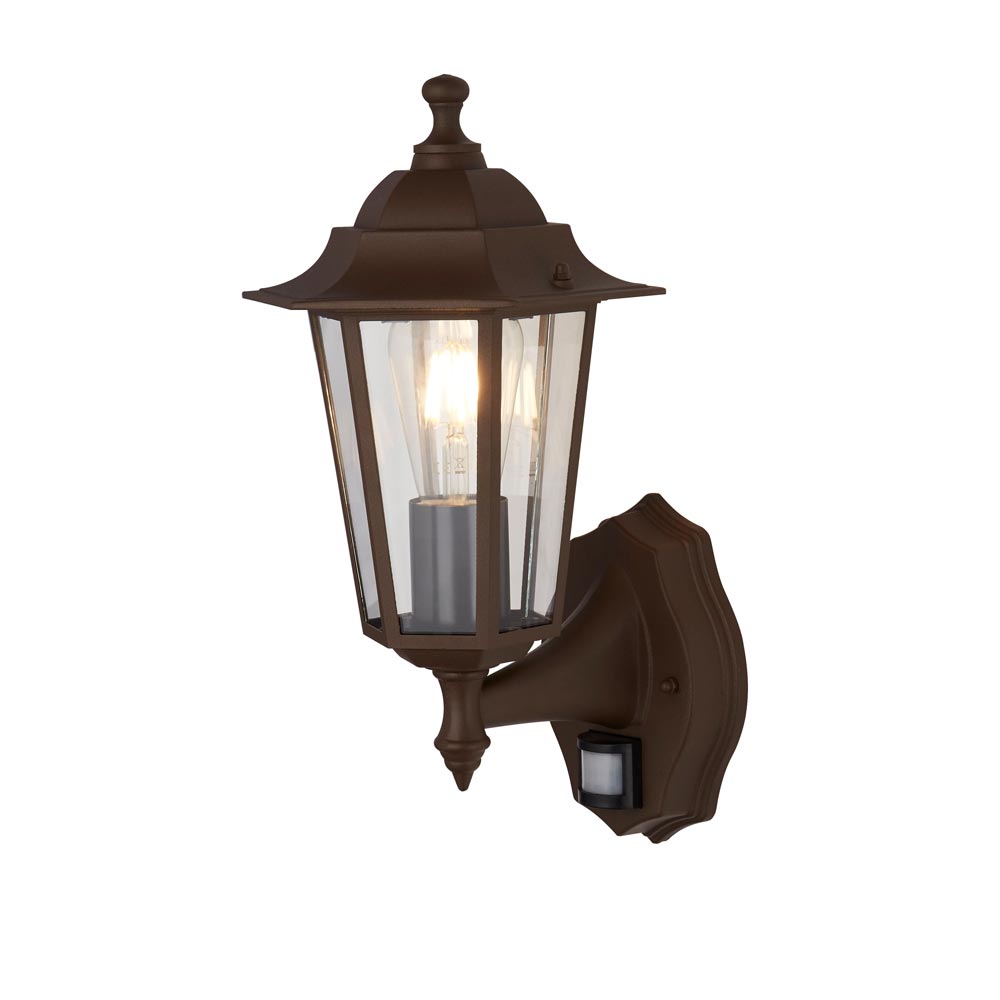 Alex Traditional 1 Light Outdoor Wall PIR Lantern Rust Brown IP44