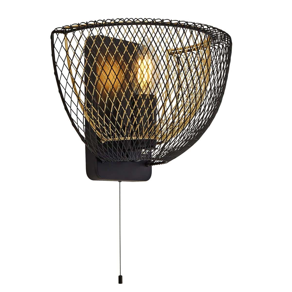 Honeycomb 1 Lamp Dual Mesh Switched Wall Light Black & Gold