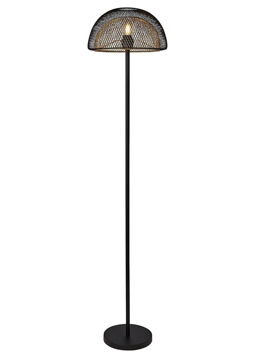 Honeycomb 1 Light Dual Mesh Domed Shade Floor Lamp Black & Gold